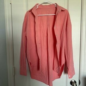 coral button down tunic blouse